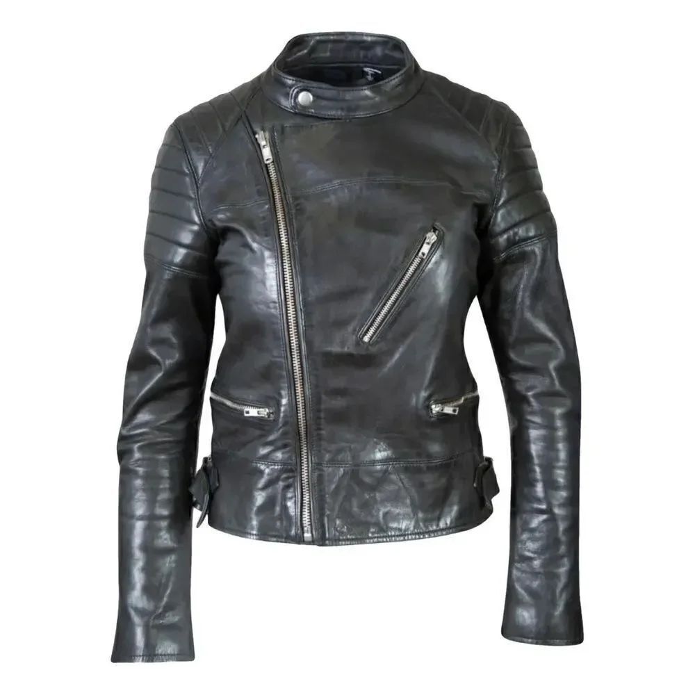 NWT Blk Dnm Padded Elbows Lambskin Leather Black Biker Jacket Size XS - Picture 4 of 11